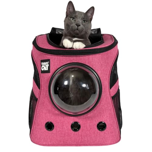 Fat Cat Rucksack Carrier – Von Fluggesellschaften zugelassene Katzentrage mit Raumkapsel Bubble für kleine Katzen, Kätzchen – Premium Deep Rose Pink Cat Carrier Rucksack für Outdoor, Reisen, Wandern, von The Fat Cat