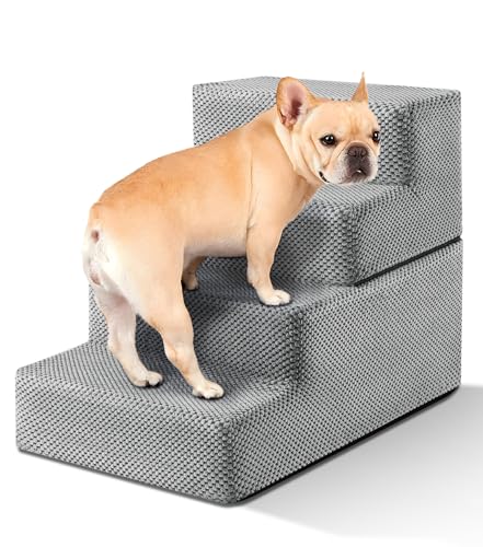 Hundetreppe Stufen für Sofa, Hundetreppe aus hochdichtem Schaumstoff, faltbare Hundetreppe für Hochbettklettern, 4-stufige Hunderampe mit waschbarem Bezug, weiche und rutschfeste Oberfläche für Hunde von The Fellie