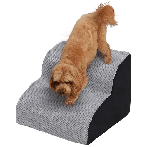 Hundetreppe für kleine Hunde, Haustiertreppe 31 cm hoch aus Schwamm, wasserdichte Leiter 2 Stufen für Hunde Katzen, rutschfeste Katzentreppe mit Abnehmbarem Waschbarem Bezug für Bett, Sofa von The Fellie