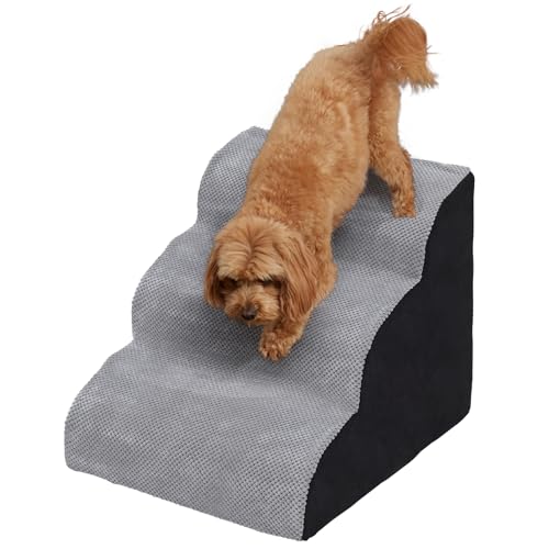 Hundetreppe für kleine Hunde, Haustiertreppe 35 cm hoch aus Schwamm, wasserdichte Leiter 3 Stufen für Hunde Katzen, rutschfeste Katzentreppe mit Abnehmbarem Waschbarem Bezug für Bett, Sofa von The Fellie