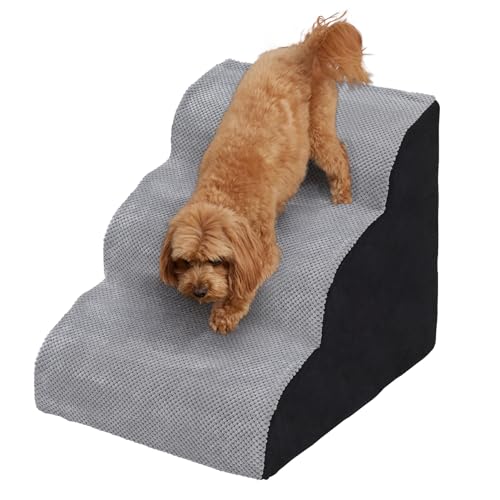 Hundetreppe für kleine Hunde, Haustiertreppe 40 cm hoch aus Schwamm, wasserdichte Leiter 3 Stufen für Hunde Katzen, rutschfeste Katzentreppe mit Abnehmbarem Waschbarem Bezug für Bett, Sofa von The Fellie