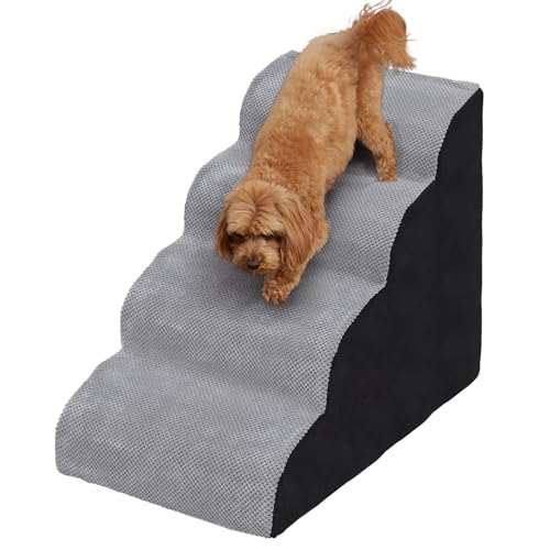 Hundetreppe für kleine Hunde, Haustiertreppe 46 cm hoch aus Schwamm, wasserdichte Leiter 4 Stufen für Hunde Katzen, rutschfeste Katzentreppe mit Abnehmbarem Waschbarem Bezug für Bett, Sofa von The Fellie