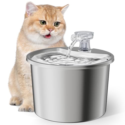 The Fellie Edelstahl Katze Wasserbrunnen zum Trinken, 2L Katze Wasserbrunnen, Dreischichtige Filtration, Automatischer Wasserbrunnen Katzennapf, Katzenwasserbrunnen, Wasserhahn Haustier Wasserspender von The Fellie