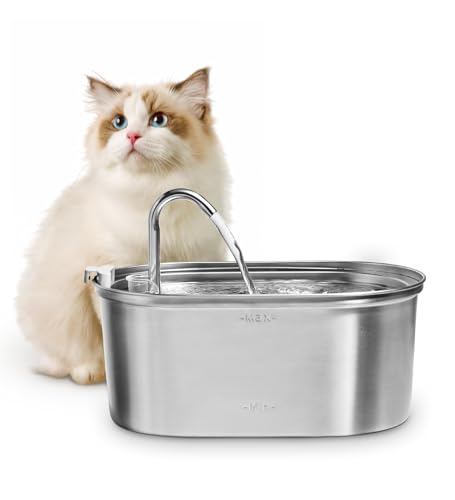 The Fellie Edelstahl Katze Wasserbrunnen zum Trinken, 3.2L Große Kapazität Katze Wasserbrunnen, Dreischichtige Filtration, Automatischer Wasserhahnbrunnen Katzennapf, Katzentrinkbrunnen für Katzen und von The Fellie