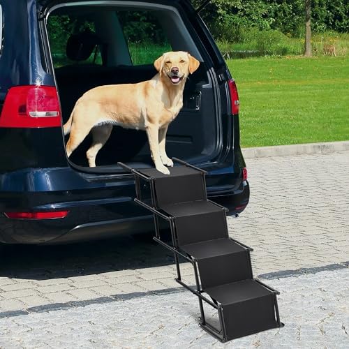 The Fellie Faltbare Hunderampe, Tragbare Hundetreppe für Autos Hochbett, 2-Höhenverstellbar mit Anti-Rutsch-Sicherheitshundrampen für Autos, Leichte Haustier-Hundetreppe für kleine große Hunde, von The Fellie