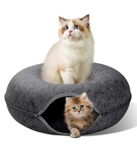 The Fellie Großes Katzentunnelbett, kratzfestes Katzen-Donut-Bett, Katzentunnel für Indoor-Katzen, Katzentunnel-Höhlenbett mit Reißverschluss-Design, interaktives Katzenspielzeug für Katzen und von The Fellie