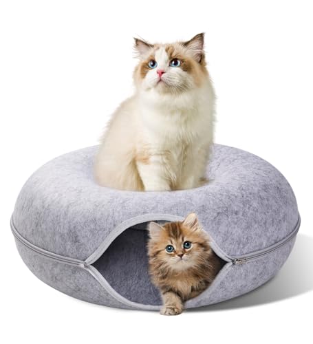 The Fellie Großes Katzentunnelbett, kratzfestes Katzen-Donut-Bett, Katzentunnel für Indoor-Katzen, Katzentunnel-Höhlenbett mit Reißverschluss-Design, interaktives Katzenspielzeug für Katzen und von The Fellie