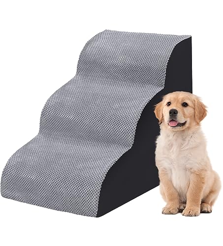 The Fellie Hundetreppe für Bett/Sofa, Hundetreppe mit waschbarem Bezug, 3-stufige Hunderampe aus hochdichtem Schaumstoff, rutschfeste Haustier-Hundetreppe für kleine ältere verletzte Hunde und Katzen, von The Fellie