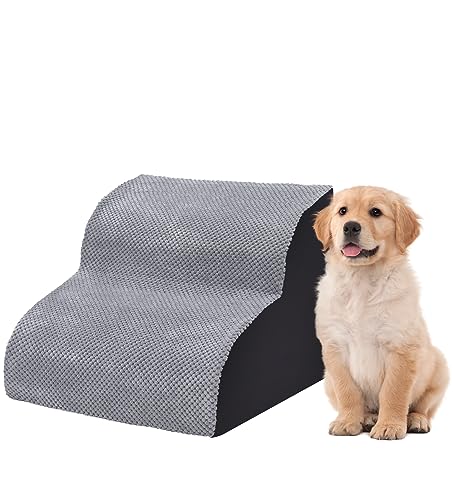 The Fellie Hundetreppe für Sofa/Bett, tragbare Hundetreppe mit waschbarem Bezug, 2-stufige Hunderampe aus hochdichtem Schaumstoff, rutschfeste Haustier-Hundetreppe für kleine Hunde und Katzen, Grau, von The Fellie