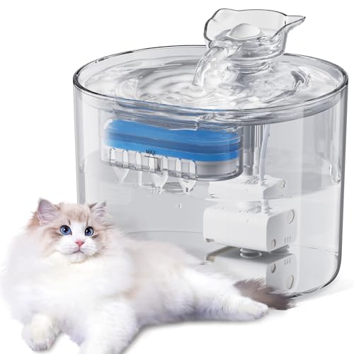 The Fellie Katzen Wasserbrunnen, 2.2L Katze Wasserbrunnen zum Trinken, Dreischichtige Filtration, Super Silent Wasserspender, Wasserhahn Katze Trinkbrunnen, Geeignet für Katzen und Hunde von The Fellie