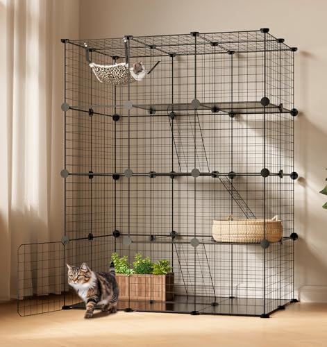 The Fellie Katzenkäfig für den Innenbereich, 4-stöckig, Katzenkäfig, Laufstall, abnehmbarer Metalldraht, großer Übungsplatz, ideal für 1–2 Katzen, Kaninchen, Frettchen, Kleintiere, 104 x 71 x 140 cm von The Fellie