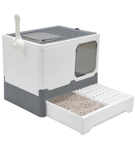 The Fellie Katzentoilette Katzentoilette Katzentoilette mit Deckel, große Katzentoilette mit Schublade, Pfanne & Schaufel, Anti-Splashing Hooded Cat Litter Tray, Easy Clean Odor Control Litter Box, von The Fellie