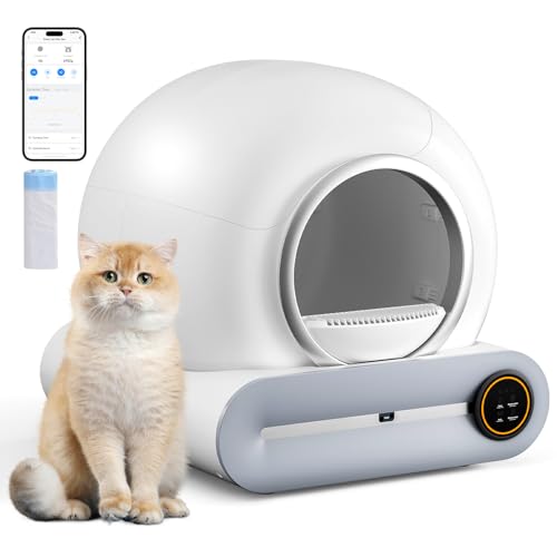 The Fellie Selbstreinigende Katzentoilette, automatische Katzentoilette mit Geruchsentfernung & App-Steuerung, Sicherheitsschutz, Katzentoilette, 65 l große Katzentoilette für mehrere Katzen, mit 1 von The Fellie