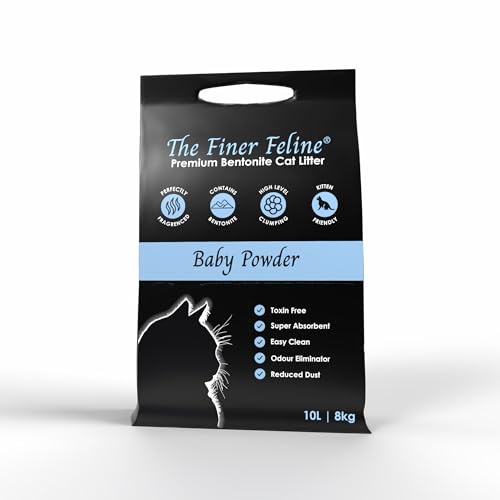 The Finer Feline Babypuder Bentonit-Katzenstreu, besonders saugfähig, für Katzen und Kätzchen, geruchsbeseitigend, super hygienisch, Bentonit-Ton für alle Katzenrassen (10 Liter) von The Finer Feline