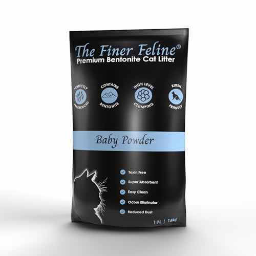 The Finer Feline Babypuder Bentonit-Katzenstreu, besonders saugfähig, für Katzen und Kätzchen, geruchsbeseitigend, super hygienisch, Bentonit-Ton für alle Katzenrassen (19 Liter) von The Finer Feline