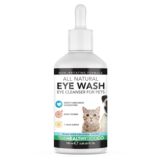 The Healthy Dog Co Natürliche Augentropfen für Hunde & Katzen - Hunde-Augentropfen - Haustier-Augenspülung - Hundetränenfleckenentferner mit kolloidalem Silber für sanfte Augenreinigung - 100ml von The Healthy Dog Co