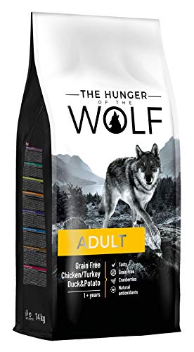 The Hunger of the Wolf Hundefutter für ausgewachsene Hunde aller Rassen, Fein zubereitetes Trockenfutter ohne Getreide mit Huhn, Pute, Ente und Kartoffeln - 14 kg von The Hunger of the Wolf