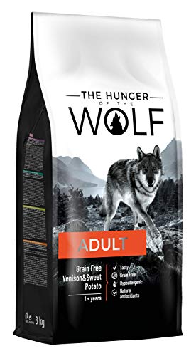 The Hunger of the Wolf Hundefutter für ausgewachsene Hunde aller Rassen, Fein zubereitetes Trockenfutter ohne Getreide mit Wildfleisch und Süßkartoffeln - 3 kg von COMOYA