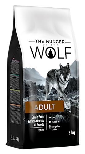 The Hunger of the Wolf Hundefutter für ausgewachsene Hunde aller Rassen und für Hunde mit Allergien, Fein zubereitetes Trockenfutter ohne Getreide mit Lachs und Kartoffeln - 3 kg von COMOYA