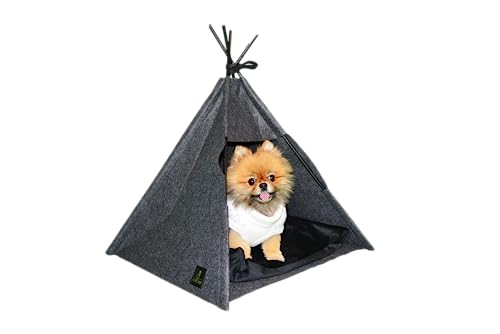 The Luxe Pet Tipi Zelt für Haustiere, Haustierbett für Hunde und Katzen mit waschbarem Kissen, Gestell aus Holz (50 x 50 x 50 cm) (Gravity Grey) von The Luxe Pet