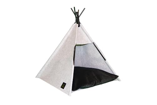 The Luxe Pet Tipi Zelt für Haustiere, Haustierbett für Hunde und Katzen mit waschbarem Kissen, Gestell aus Holz (50 x 50 x 50 cm) (Light Grey) von The Luxe Pet