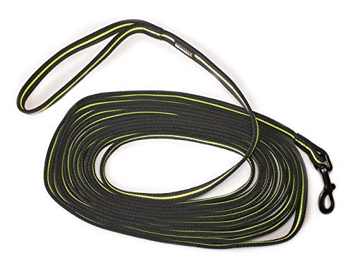 The Petcare Factory 7,5 Meter, 2,5 cm lange Hundeleine aus Polyester mit Gummischlicke (schwarz/neongrün) von The Petcare Factory