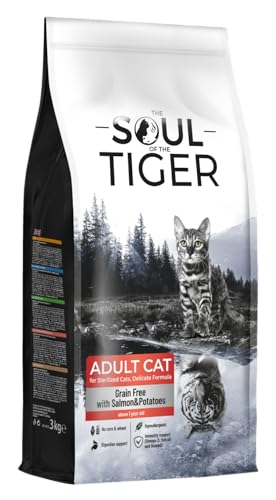 The Soul of the Tiger - Dry Food for Adult Cats, Grain Free with Salmon and Potatoes, for Neutered Cats, Delicate Formula, 3 kg von The Soul of the Tiger