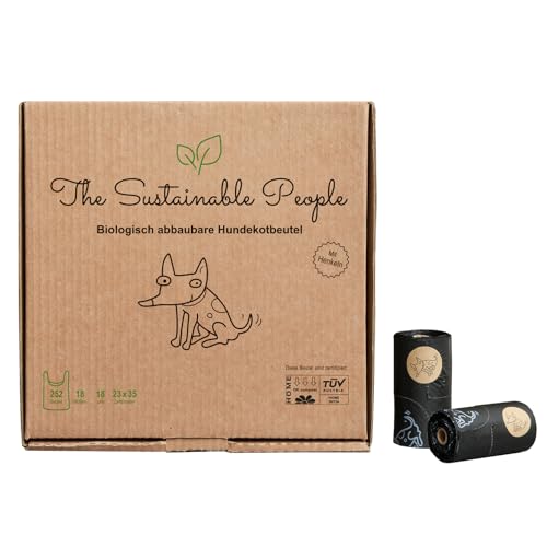 TSP Bio-abbaubare Hundekotbeutel mit Henkeln - OK compost HOME zertifiziert - 100% heim-kompostierbar und biologisch abbaubar - Gross & Extra Dick (18µm), (18 Rollen (252 Beutel)) von The Sustainable People