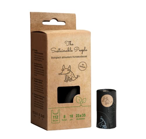 TSP Bio-abbaubare Hundekotbeutel mit Henkeln - OK compost HOME zertifiziert - 100% heim-kompostierbar und biologisch abbaubar - Gross & Extra Dick (18µm), (8 Rollen (112 Beutel)) von The Sustainable People