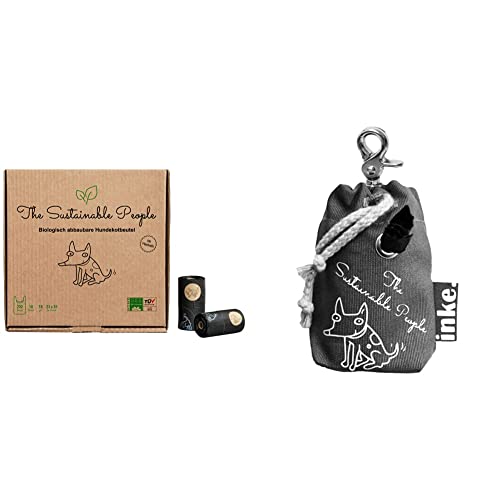 TSP Bio-abbaubare Hundekotbeutel mit Henkeln - OK compost HOME zertifiziert - 100% heim-kompostierbar und biologisch abbaubar & 6000x Kotbeutelspender Edition", Grau, 15 stück von The Sustainable People