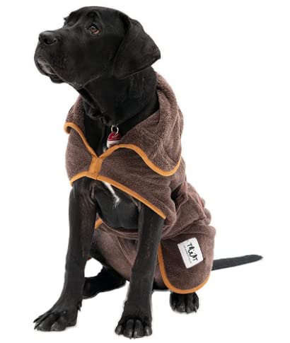 Dog Drying Coat Large by The Wagging Tailor® - Soft Feel Microfibre Dog Bath Robes - Adjustable Coats with Velcro Collar & Under Belly Dog Bathrobe Large (Brown, XXXL) von The Wagging Tailor