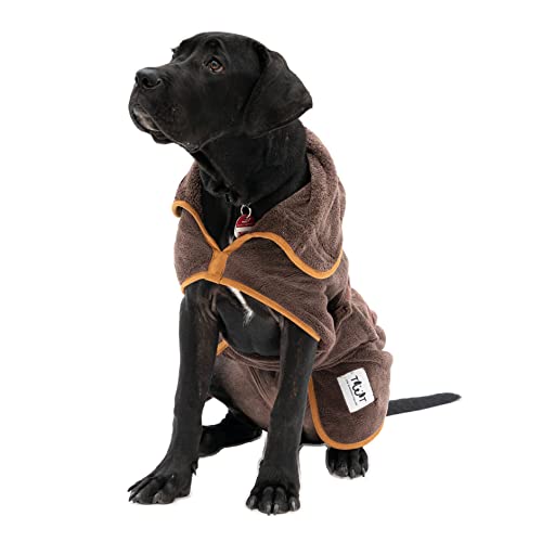 Dog Towelling Drying Coat Large by The Wagging Tailor® - Soft Feel Microfibre Dog Dressing Gown Large - Adjustable Drying Coat for Golden Retriever and Similar Size Dogs (Brown, XL) von The Wagging Tailor