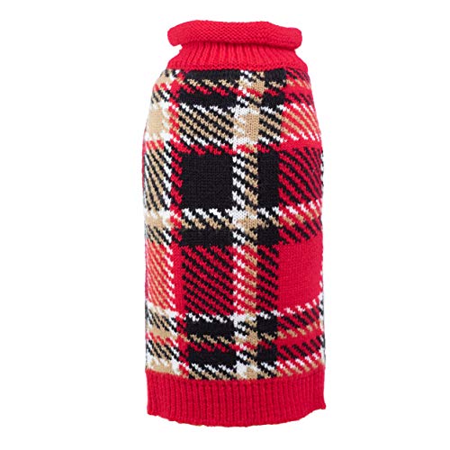 The Worthy Dog Plaid Rollkragen Pullover Sweater, warme Strickwaren Winterkleidung für Haustiere, kaltes Wetter Outfits für Hunde, passend für kleine Hunde, rot von The Worthy Dog