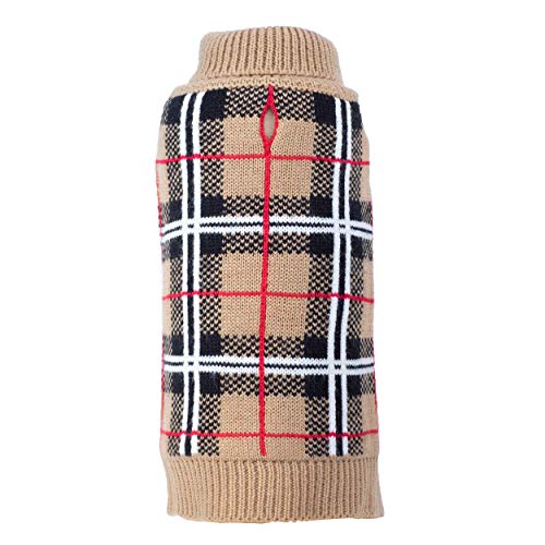 The Worthy Dog Plaid Rollkragen Pullover Sweater, warme Strickwaren Winterkleidung für Haustiere, kaltes Wetter Outfits für Hunde, passt XXL Größe Hunde, Bräune von The Worthy Dog