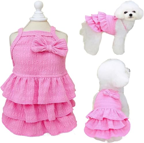 Katzenkleid nur für Katzen, rosa Hundekleider für kleine Hunde und Mädchen mit Rüschen, Schleifen-Dekor, niedliche Sommerkleidung, ärmellos, für kleine Hunde, gestufte Schicht-Kuchenkleid, Chihuahua, von Theaque