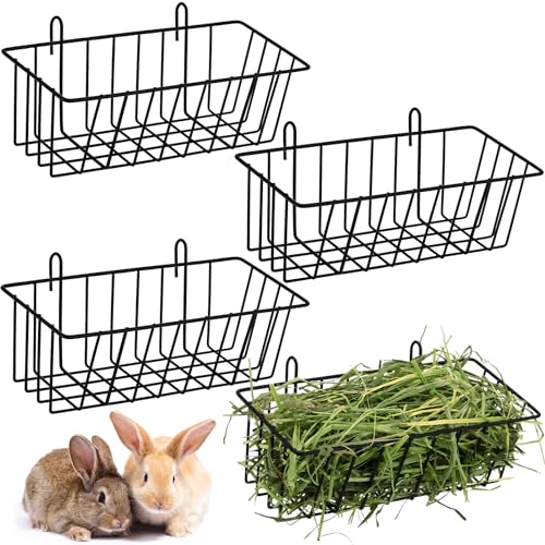 Therwen 4 Stück Kaninchen-Heu-Futterstation aus robustem Metall, mit Haken, Käfig, zum Aufhängen, Heuhalter für Kaninchen, Chinchilla, Kaninchen, Meerschweinchen, Frettchen, Zubehör (24 x 13 x 8 cm) von Therwen