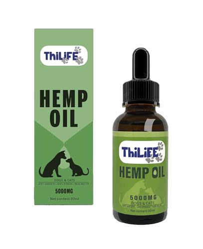 THILIFE | Natürliches Hanfsamenöl | Hund - Katze | 5000 Mg| Omega 3 6 9| Vitamine A/B/D/E für Haustiere | Anti-Stress-Nahrungsergänzung | Reduziert Angstzustände, verbessert die Gelenke und den Schlaf von Thilife