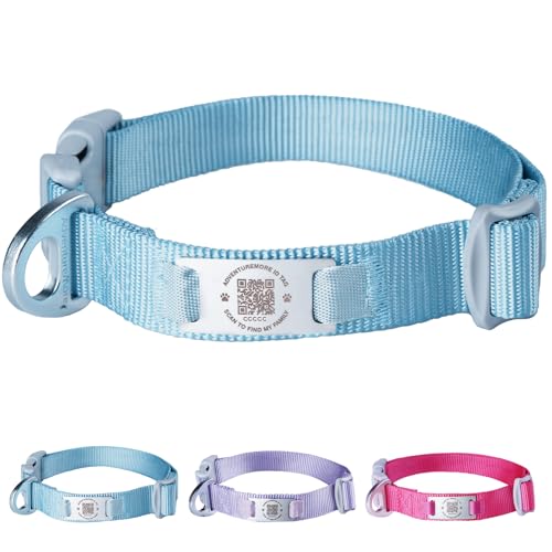 ThinkPet Intelligenter QR-Code Hundehalsband - Aus Nylon, Verstellbare Größe, Langlebig & Komfortabel, Echtzeit-Ortung mit Kontaktinformationen des Besitzers-Hellblau-Medium(Halsumfang:33-51cm) von ThinkPet