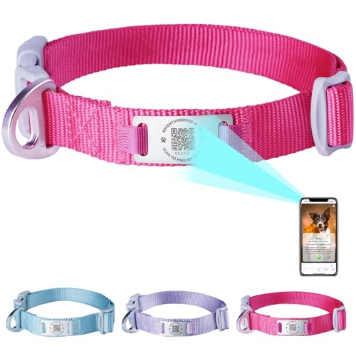 ThinkPet Intelligenter QR-Code Hundehalsband - Aus Nylon, Verstellbare Größe, Langlebig & Komfortabel, Echtzeit-Ortung mit Kontaktinformationen des Besitzers-kleine Rose-Groß (Halsumfang: 40-61cm) von ThinkPet