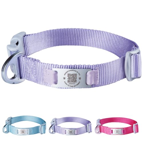 ThinkPet Intelligenter QR-Code Hundehalsband - Aus Nylon, Verstellbare Größe, Langlebig & Komfortabel, Echtzeit-Ortung mit Kontaktinformationen des Besitzers-Violett Farbe-Klein(Halsumfang:22-30cm) von ThinkPet