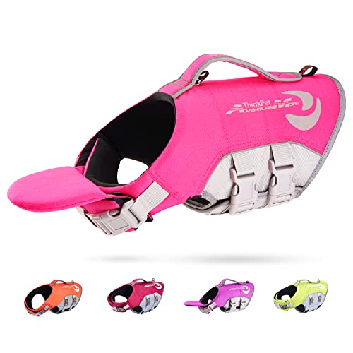 ThinkPet Hund Schwimmweste Einstellbare Rettungsweste Reflektierende Lifesaver mit Auftrieb Rosa von ThinkPet