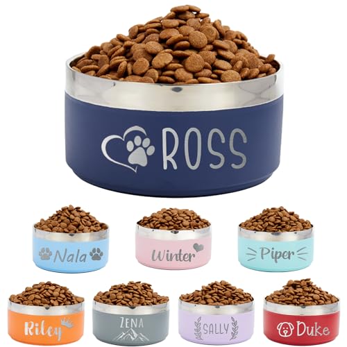 Personalisierte Hundenäpfe - 20 oz/29 oz Edelstahl-Wassernäpfe für Haustiere mit Namen, gravierter Futternapf für Welpen, Hunde und Katzen, leicht zu reinigender Hundefutternapf E von Thinocusty