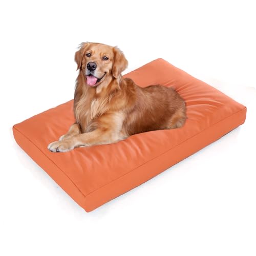 Thirdream Leder-Hundebett für große Hunde, orthopädische Unterstützung, verdicktes Hundebett – langlebig, kratzfest, leicht zu reinigen, wasserdicht und rutschfest, 111,9 cm L x 82,2 cm B x 12,9 cm T von Thirdream