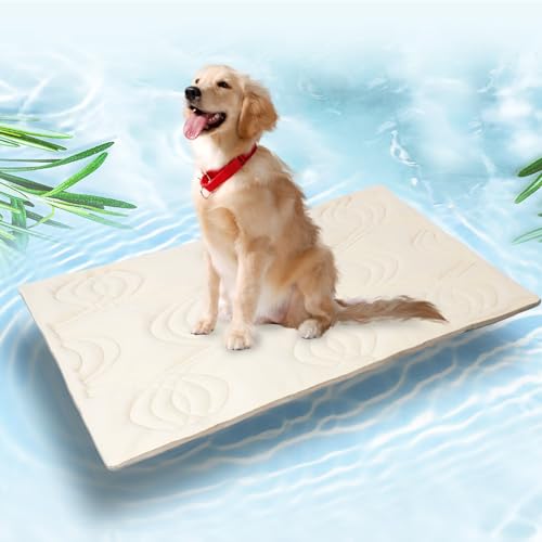 Thirdream Iced 2.0 Selbstkühlende Hundematte für große Hunde, 121,9 x 71,1 cm, waschbar, Sommer-Kühlkissen für Kiste, Bett, Zwinger, Sofa, Böden, Outdoor, tragbar, Beige / Gelb von Thirdream