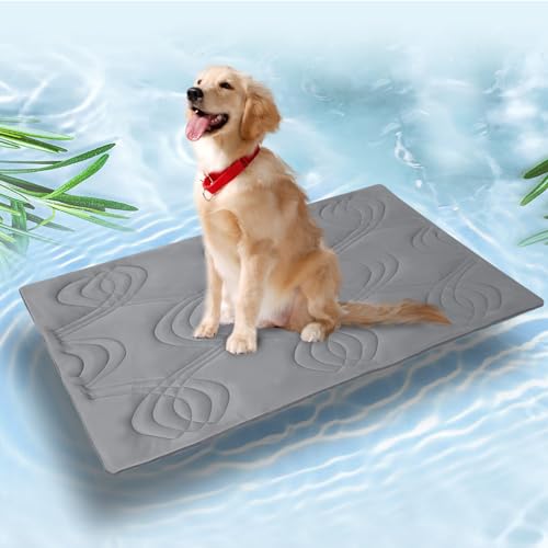 Thirdream Iced 2.0 Selbstkühlende Hundematte für große Hunde, 149,9 x 101,6 cm, waschbares Sommer-Haustier-Kühlkissen für Kiste, Bett, Zwinger, Sofa, Böden, Outdoor, tragbar, Dunkelgrau von Thirdream