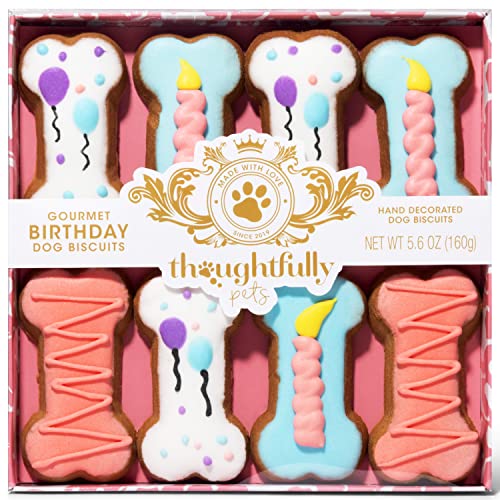 Thoughtfully Pets, Geschenkset mit Keksen zum Geburtstag des Hundes, handverzierte knusprige Hundeleckerlis in Knochenform, ideal für Hundegeburtstage, 8er-Set von Thoughtfully