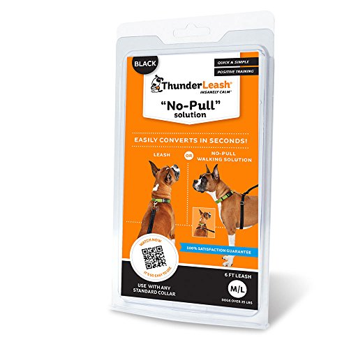 ThunderLeash Hundeleine, Nicht zu ziehen, Größe L (über 11,3 kg), Schwarz von ThunderLeash