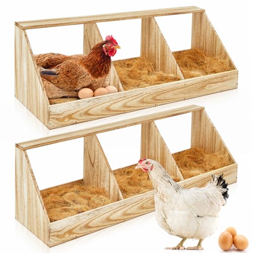 Thyle 2 Sets Hühner-Nistkästen, 3 Fächer Holz Hühnerstall Legekästen Hühnerstall Zubehör Roosting Legekästen mit Einlagen Große Einstreu für Hühner Vögel Entenstall Geflügel Lebensraum Zubehör von Thyle