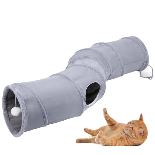 TiLanmiy Katzentunnel, S-Form Zusammenklappbare Katzenspielröhre Spielzeug mit Plüschball, Indoor Cat Play Tunnel für Katze, Welpen, Kätzchen, Kaninchen (S-Form) von TiLanmiy