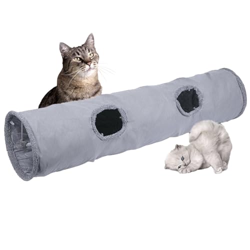 TiLanmiy Katzentunnel, strapazierfähiges Wildleder, zusammenklappbar, Spielzeug mit Spielball, Indoor-Katzen-Spieltunnel für Katze, Welpen, Kätzchen, Kaninchen (mittel) von TiLanmiy